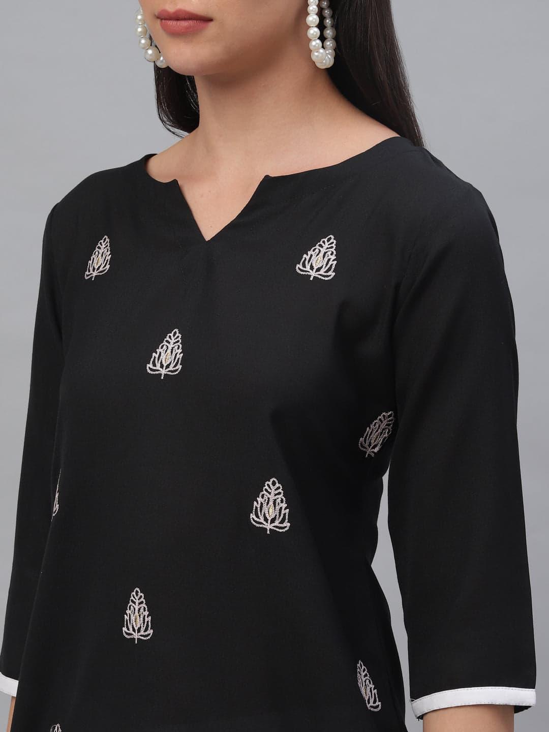 Black Embroidered Rayon Kurta - Libas