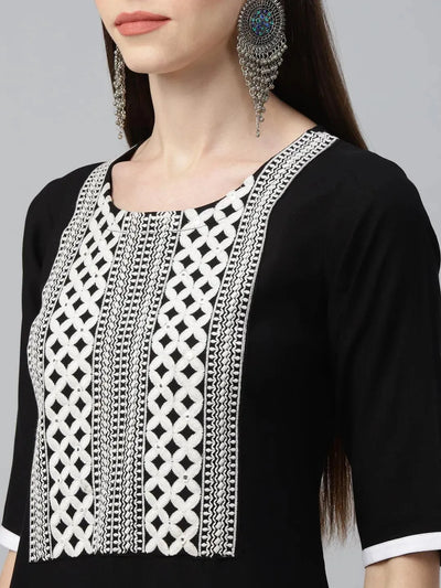 Black Embroidered Rayon Kurta - Libas