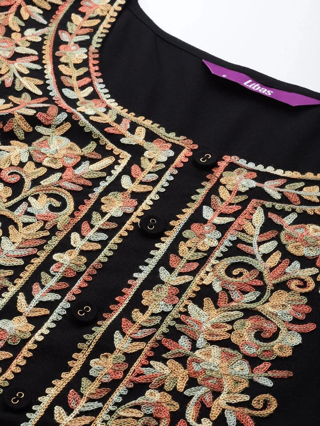 Black Embroidered Rayon Kurta - Libas