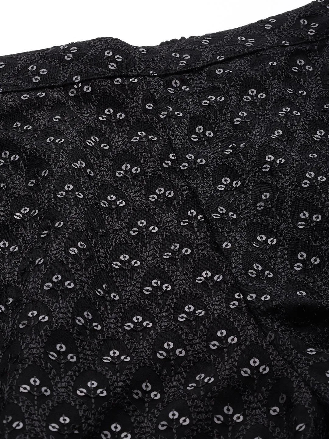 Black Embroidered Rayon Palazzos - Libas 
