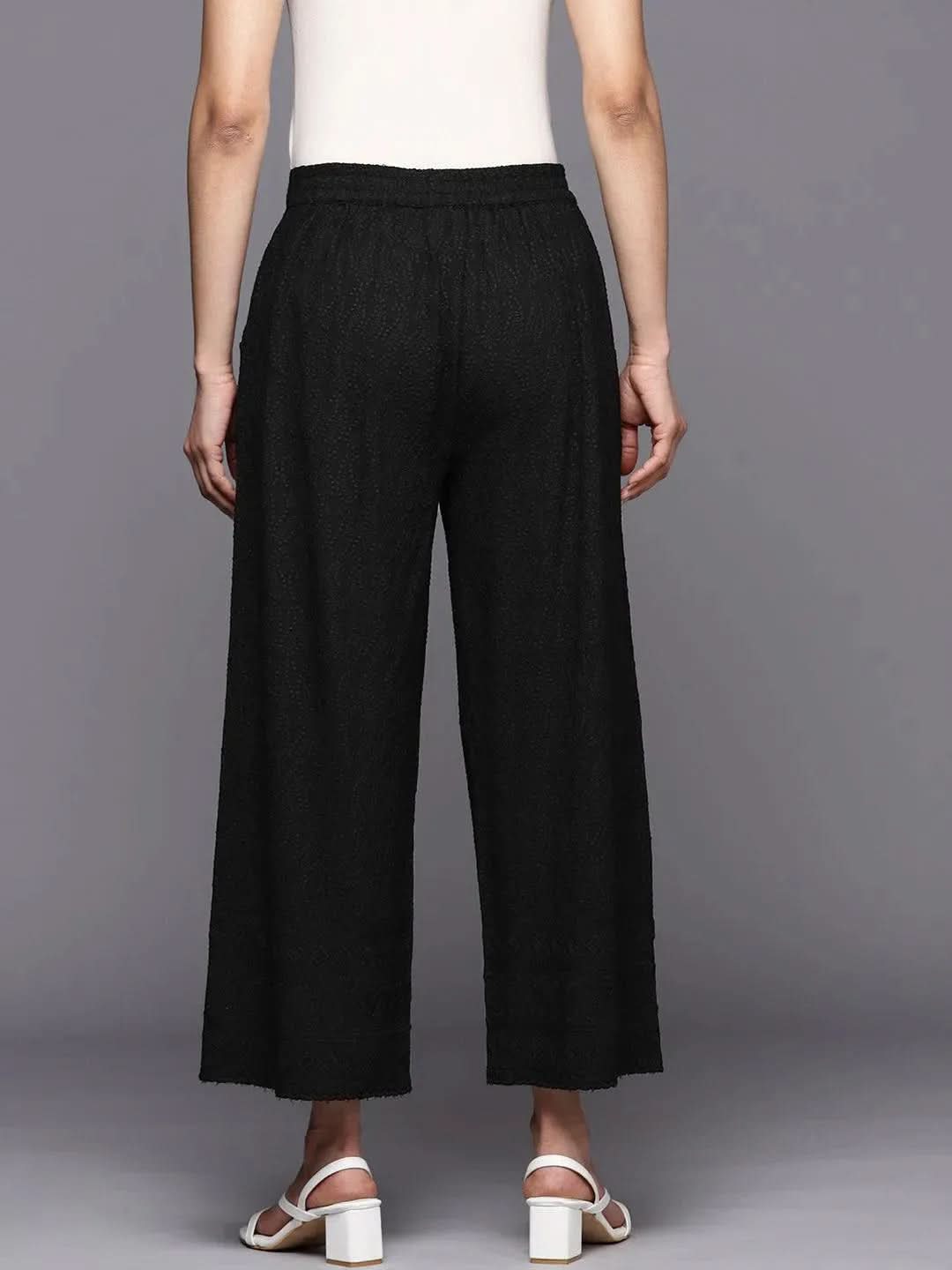 

Black Embroidered Rayon Palazzos