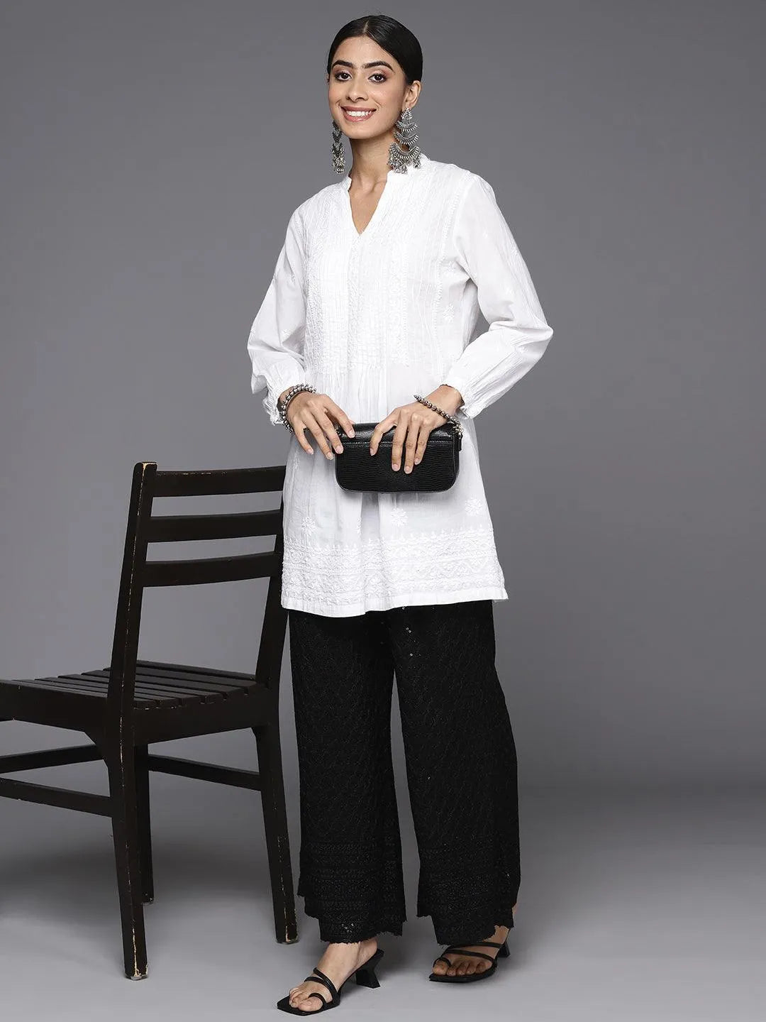 Black Embroidered Rayon Palazzos - Libas 