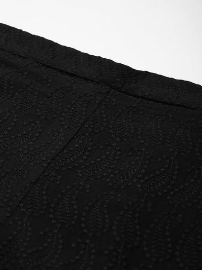 Black Embroidered Rayon Palazzos - Libas