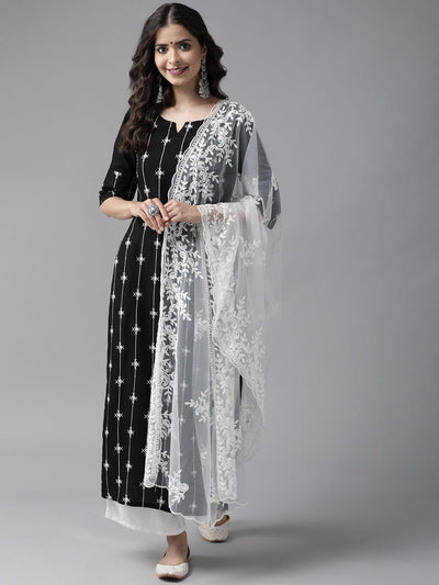 Black Embroidered Rayon Suit Set - Libas
