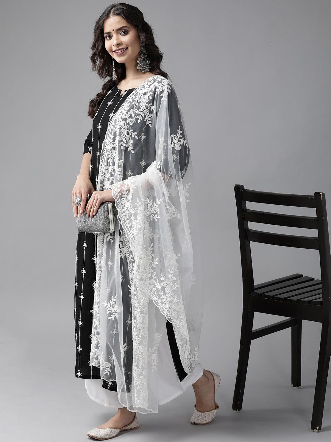 Black Embroidered Rayon Suit Set - Libas