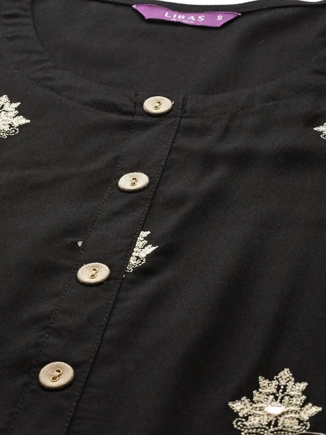Black Embroidered Rayon Kurta Set - Libas 