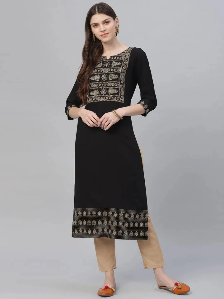 Black Embroidered Rayon Kurta Set - Libas