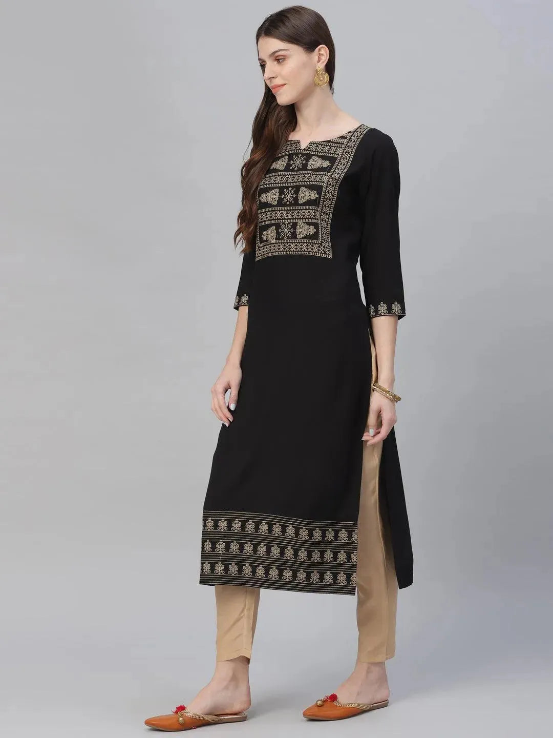 Black Embroidered Rayon Kurta Set - Libas 