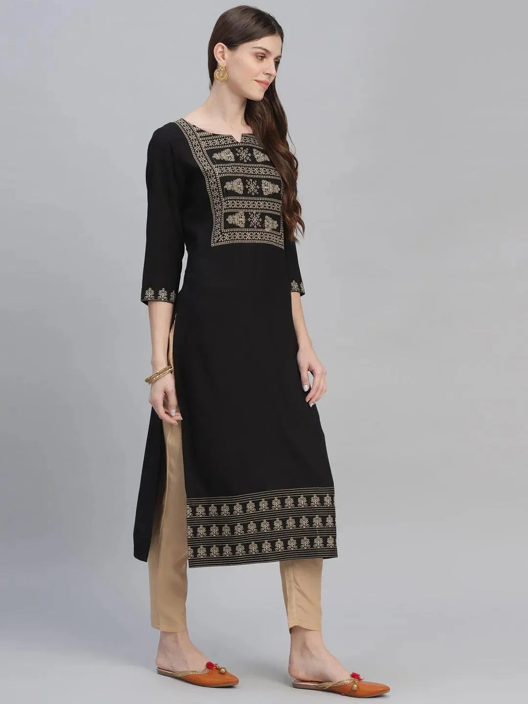 Black Embroidered Rayon Kurta Set - Libas 