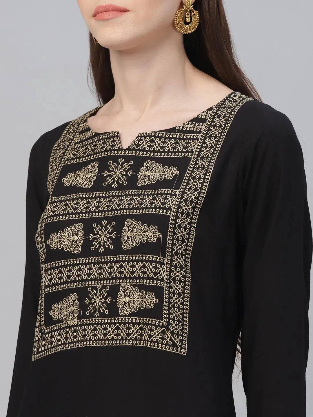 Black Embroidered Rayon Kurta Set - Libas