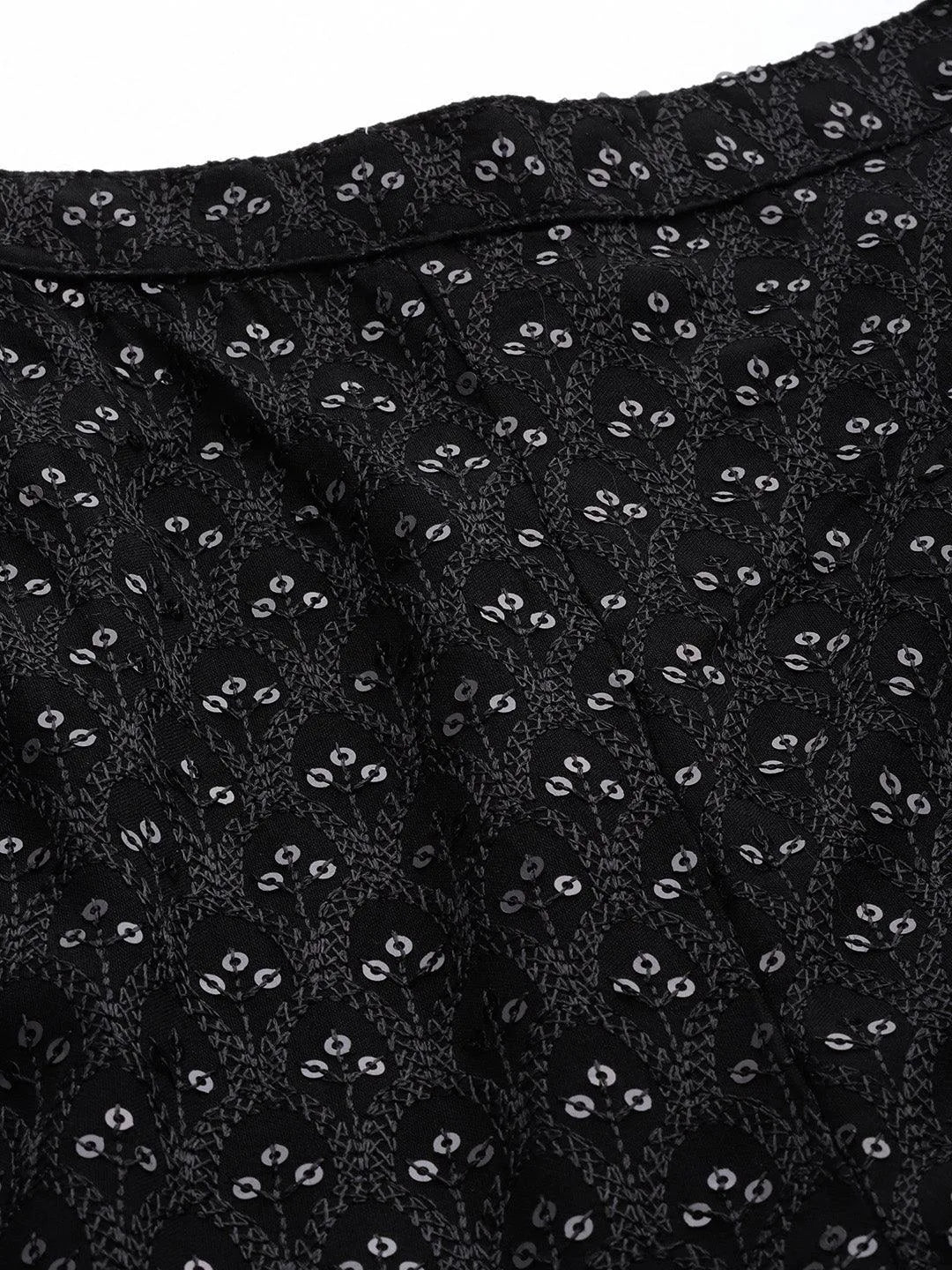 Black Embroidered Rayon Trousers - Libas 