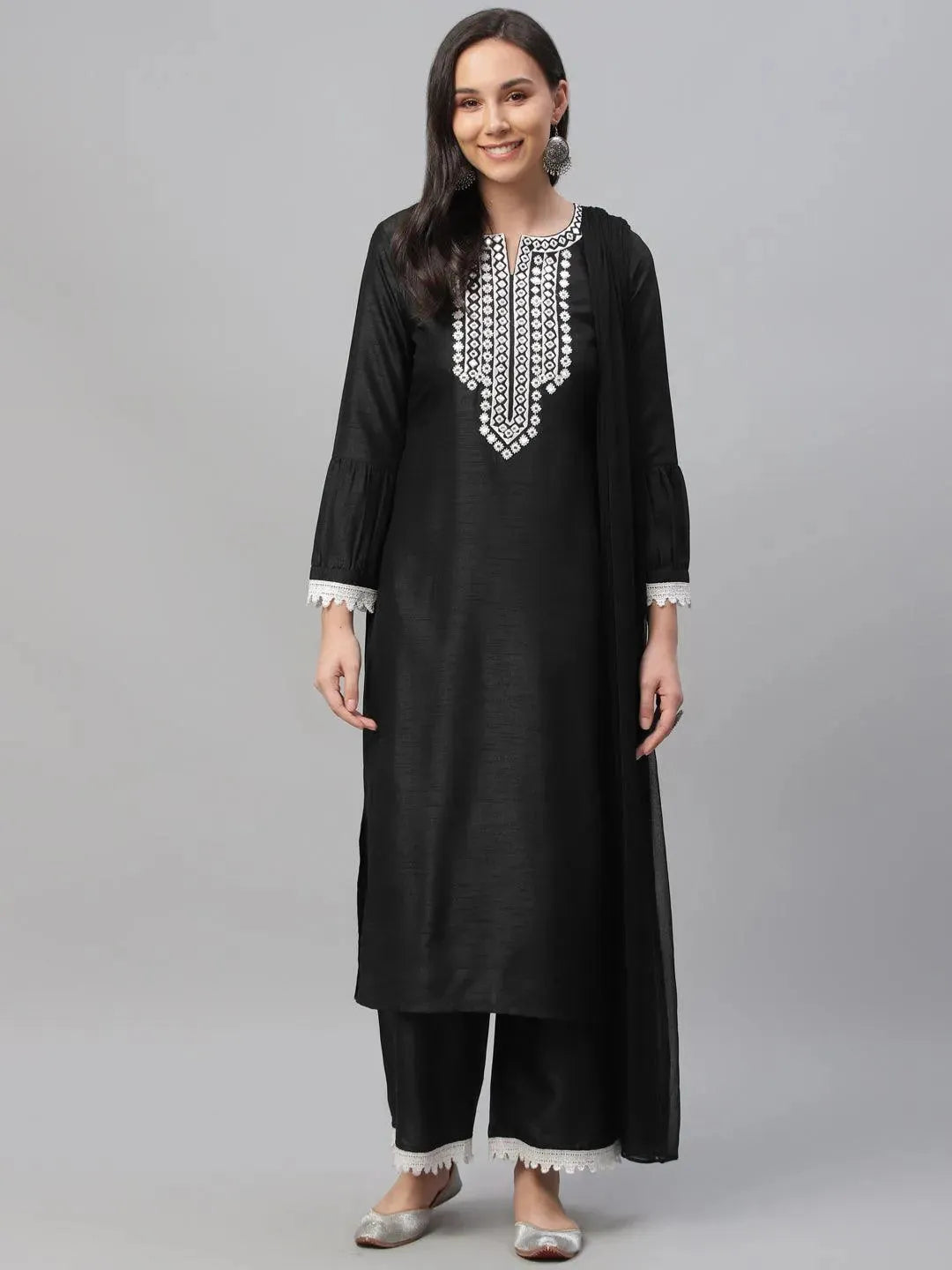 Black Embroidered Shantoon Suit Set - Libas 