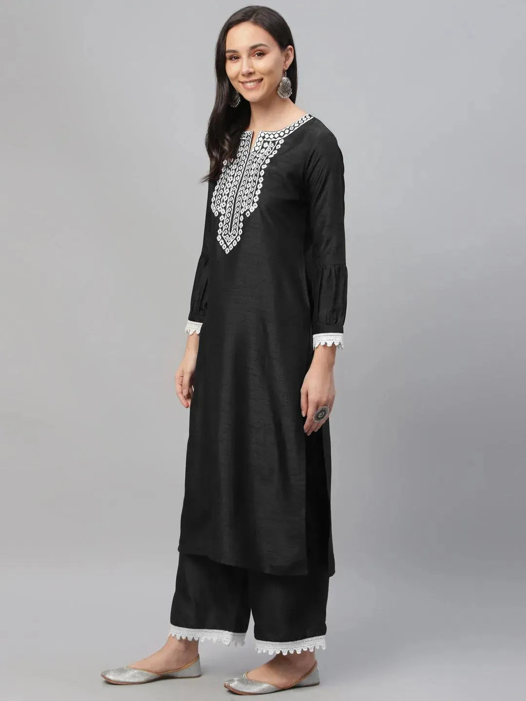 Black Embroidered Shantoon Suit Set - Libas 