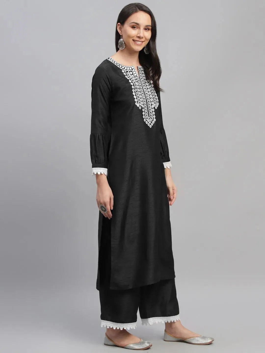 Black Embroidered Shantoon Suit Set - Libas 