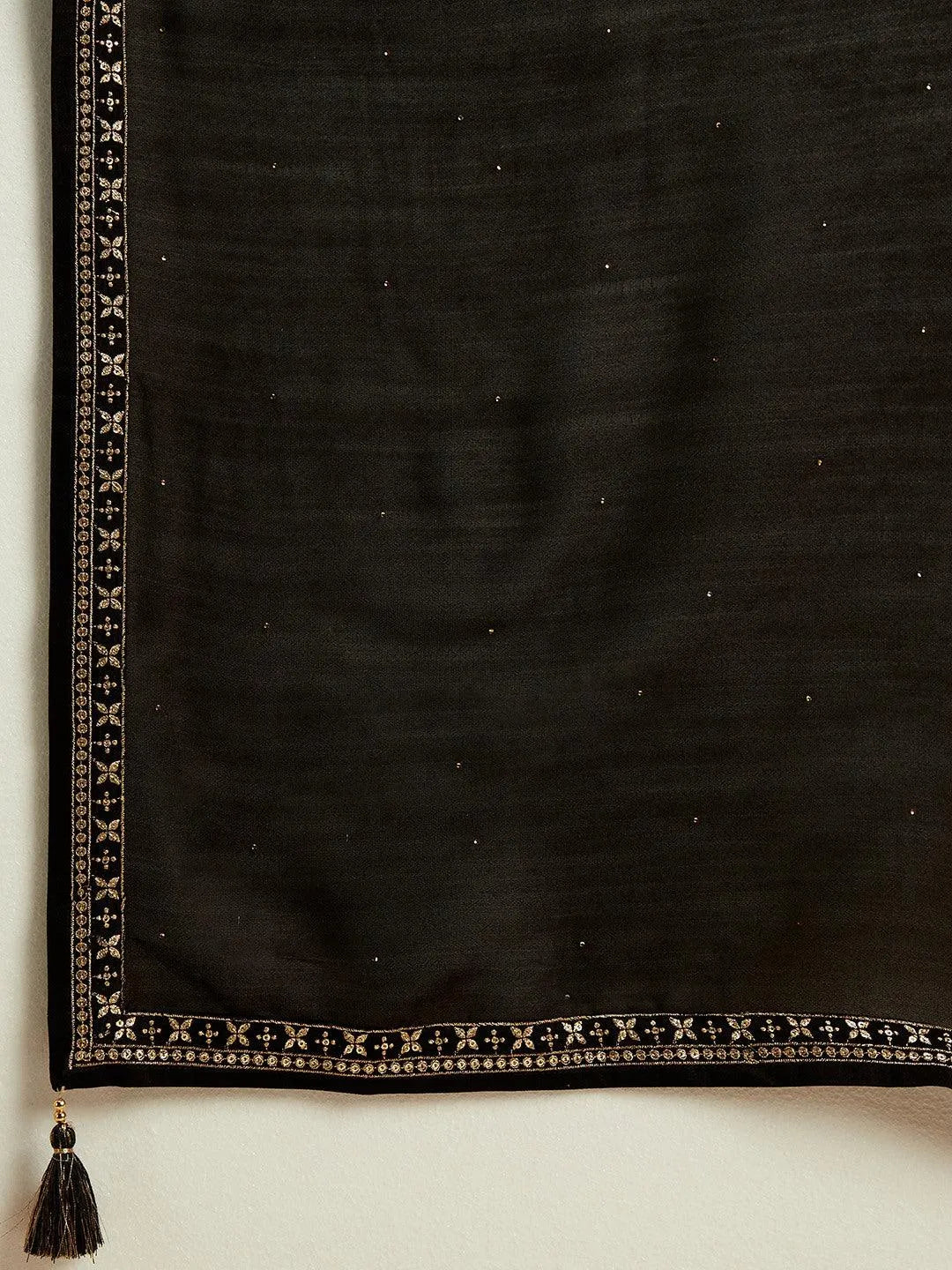 Black Embroidered Silk Blend Straight Kurta With Palazzos & Dupatta - Libas 