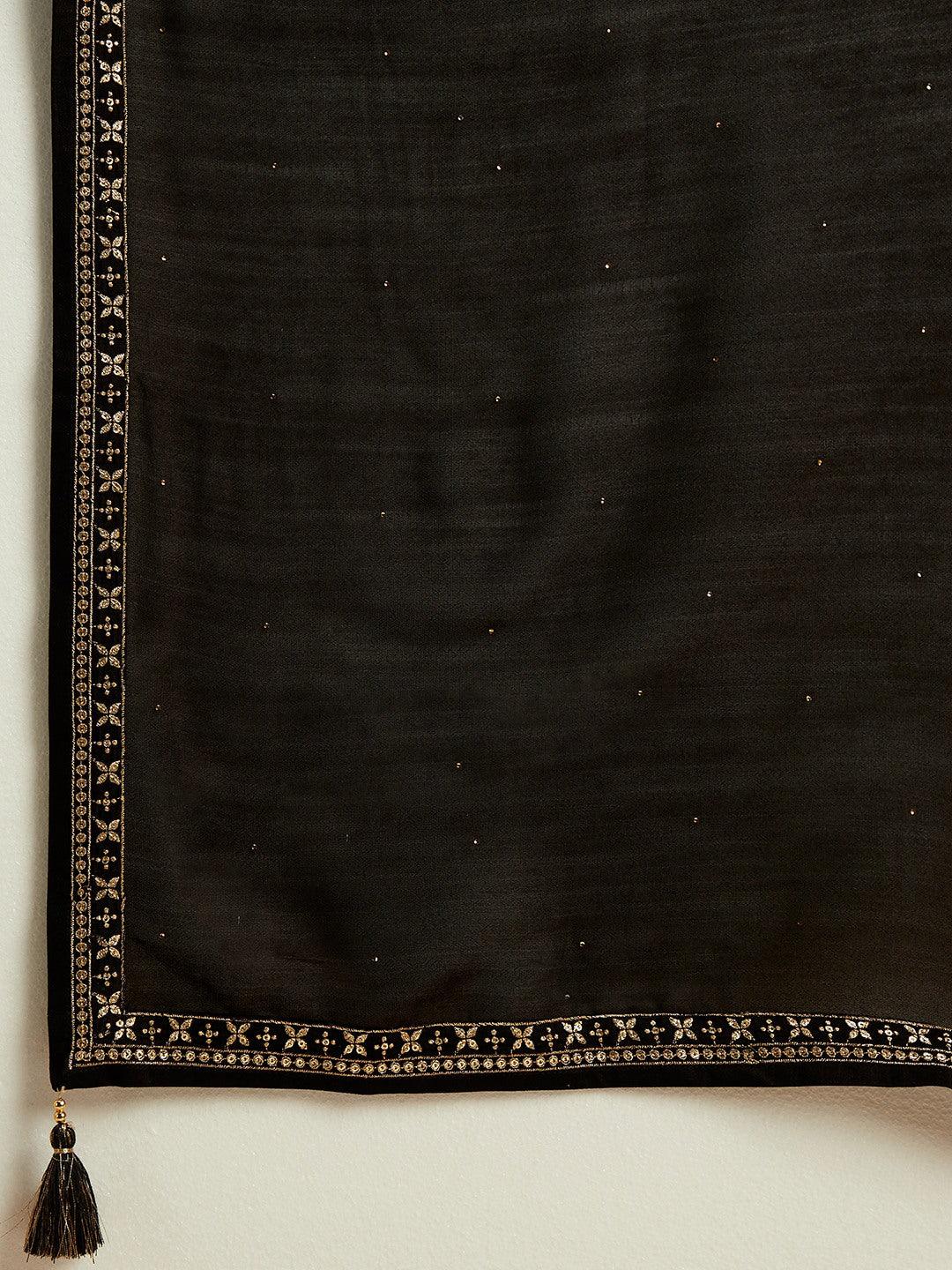 Black Embroidered Silk Blend Straight Kurta With Palazzos & Dupatta - Libas