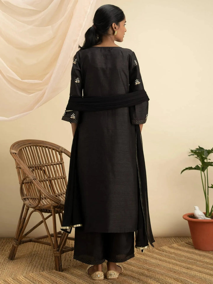Black Embroidered Silk Suit Set - Libas