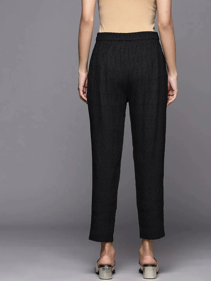 Black Embroidered Viscose Rayon Trousers - Libas