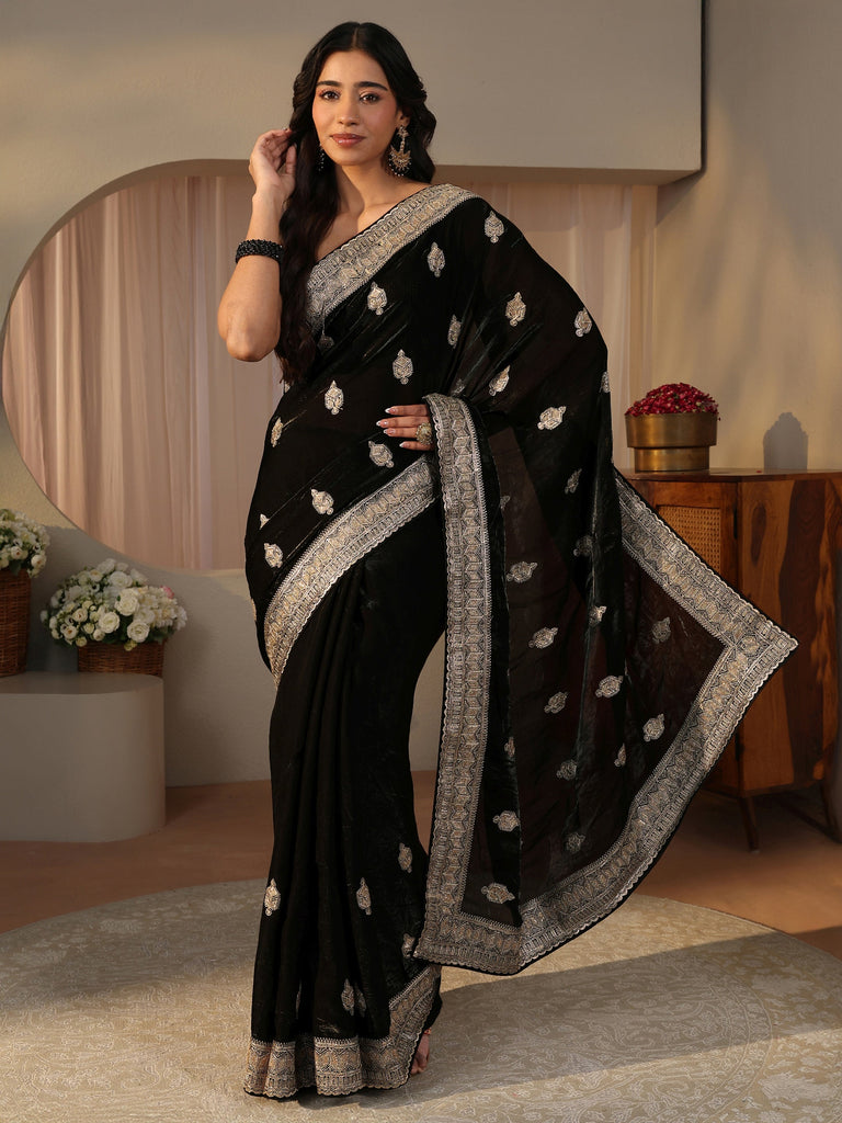 Libas Black Ethnic Embellished Tissue Saree