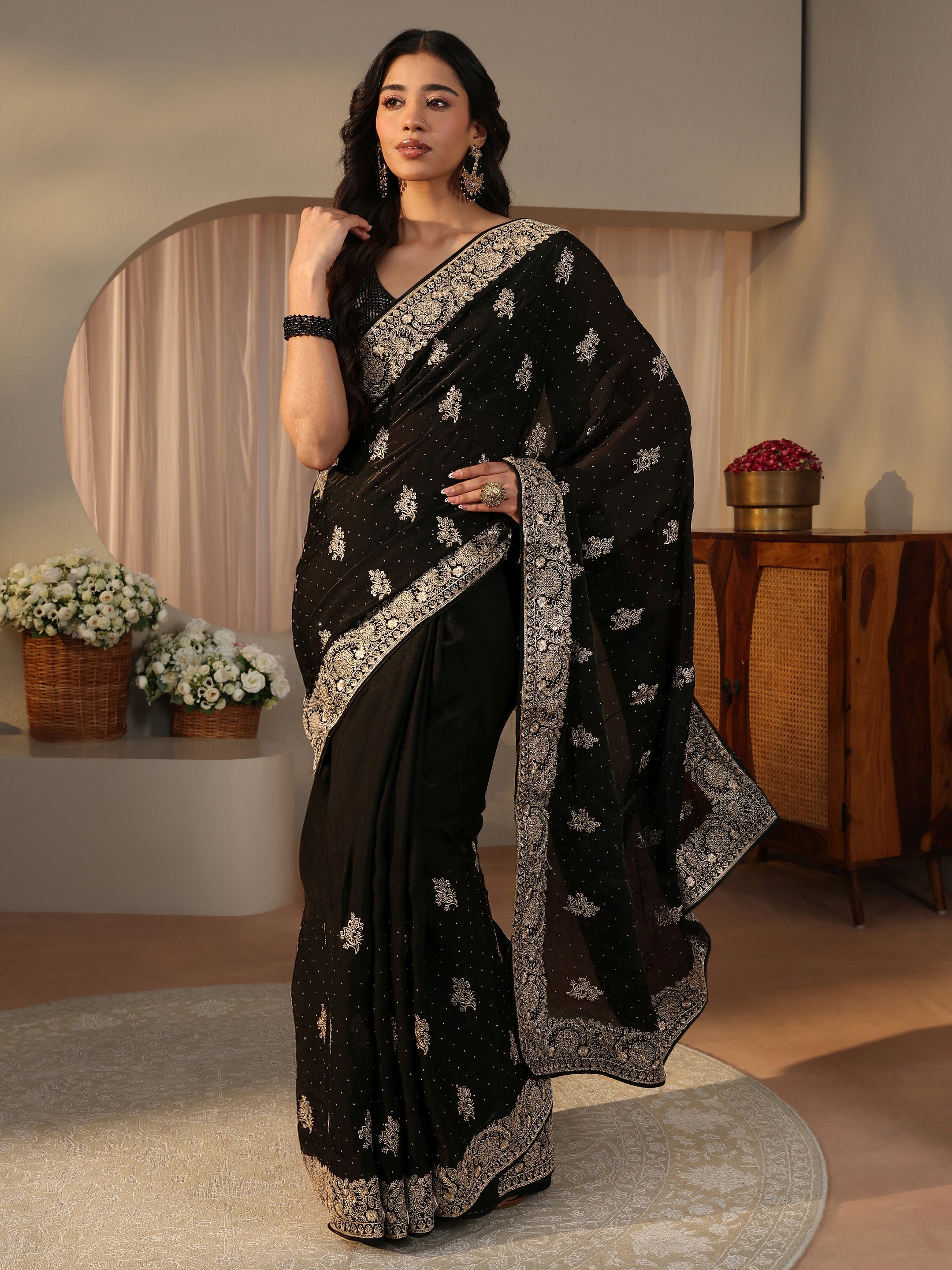 libas Black Ethnic Embellished Tissue Saree-picture-20