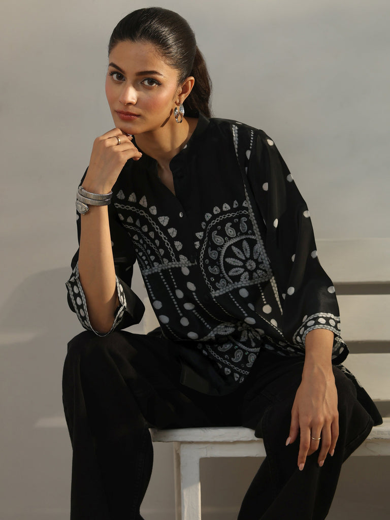Libas Black Ethnic Printed Crepe Shirt