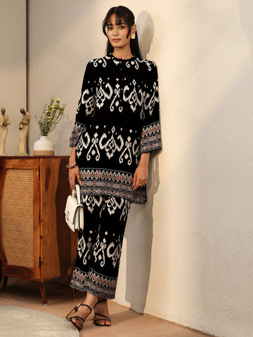 Black Ethnic Printed Rayon Co-Ord Set