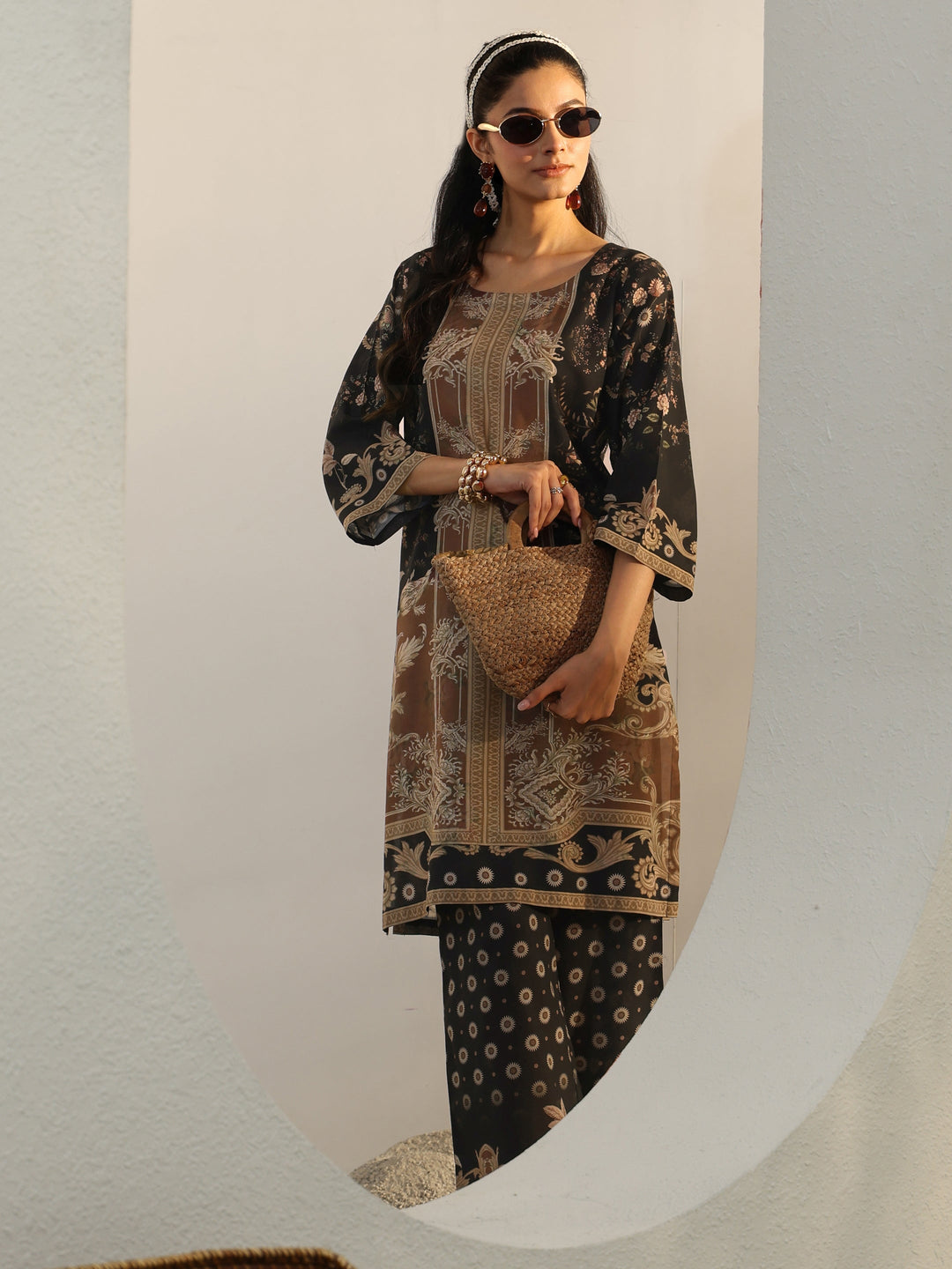  Black Floral Printed Cotton Blend Co-Ord Set 