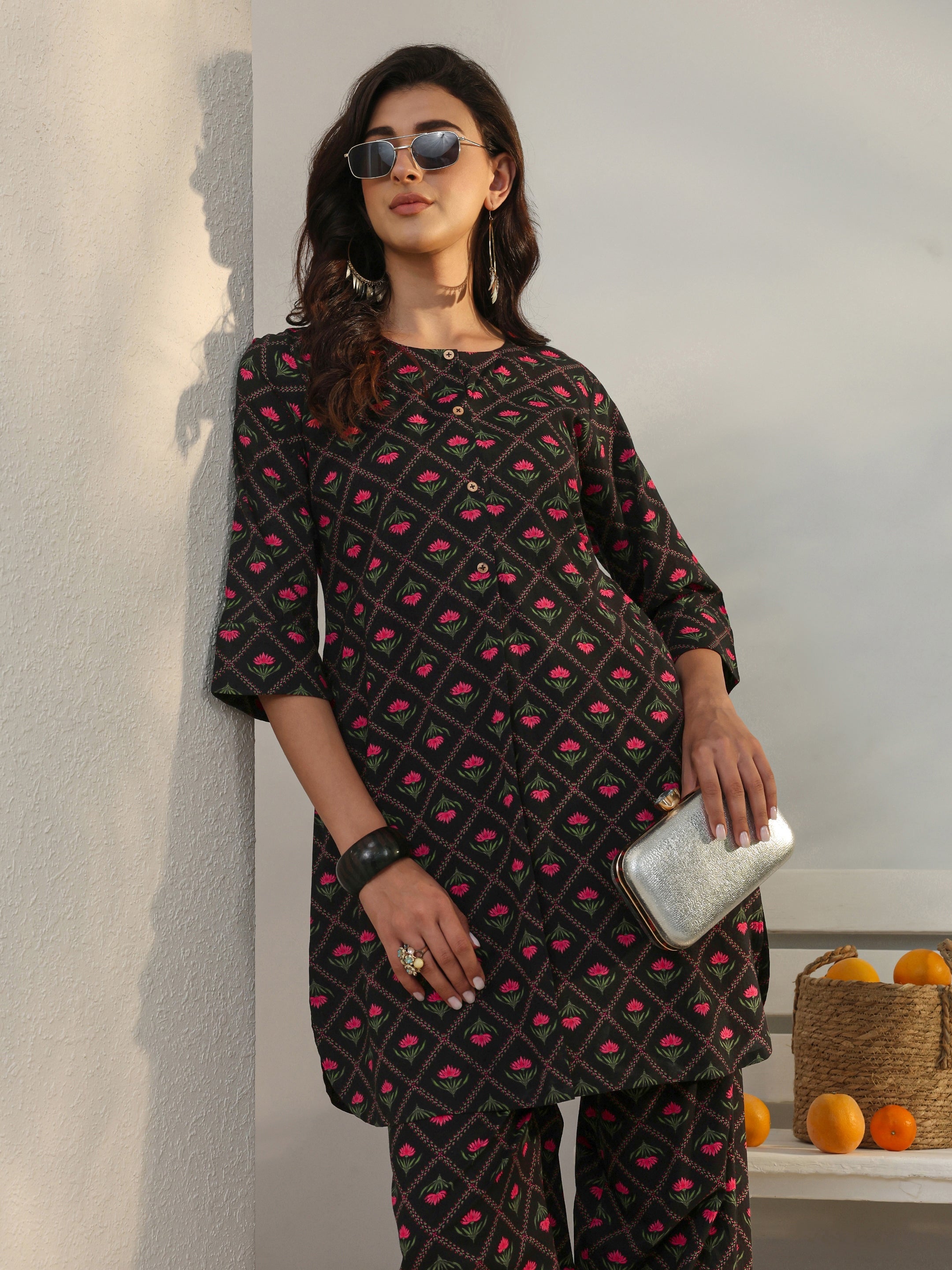 libas Black Floral Printed Cotton Co-Ord Set-picture-23