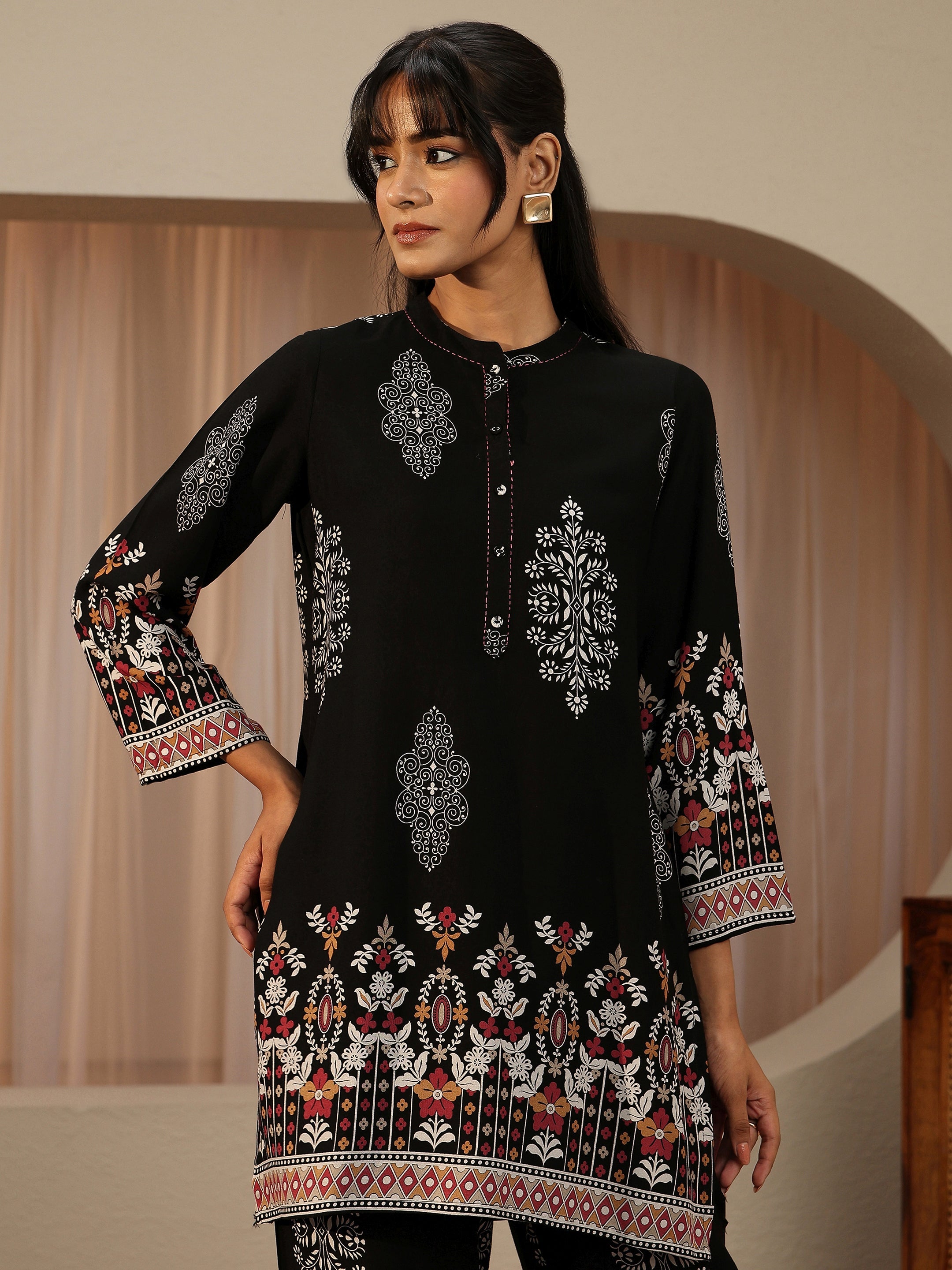 libas Black Floral Printed Rayon Co-Ord Set-picture-24