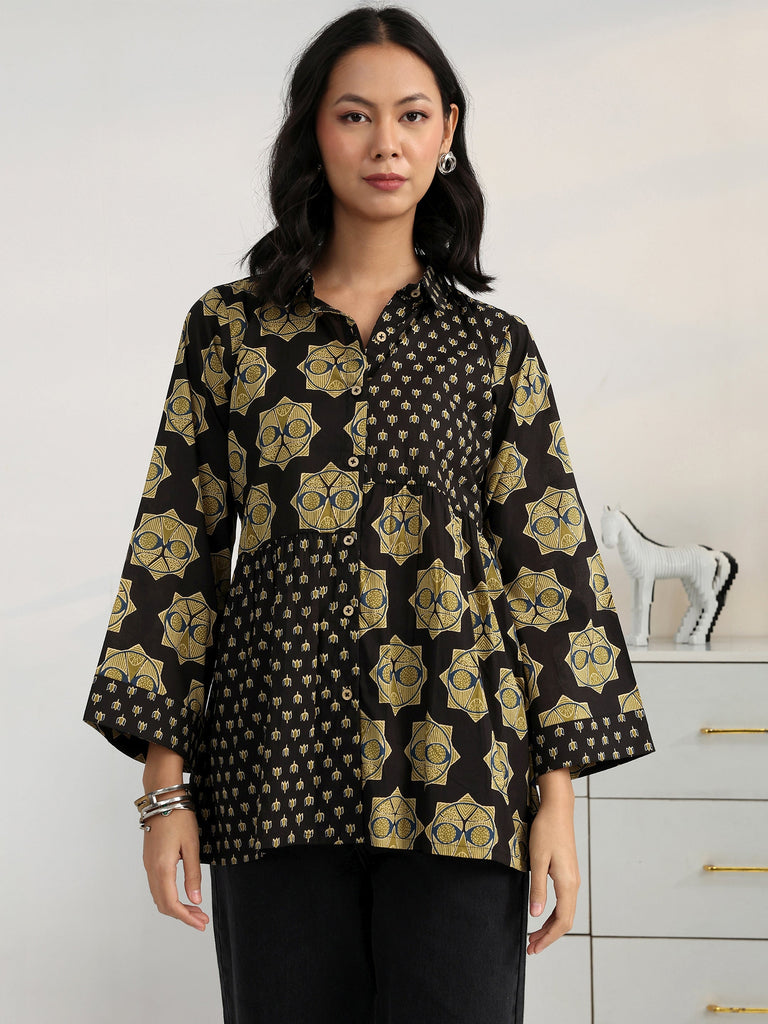 Gerua Black Geometric Printed Cotton Blend Shirt