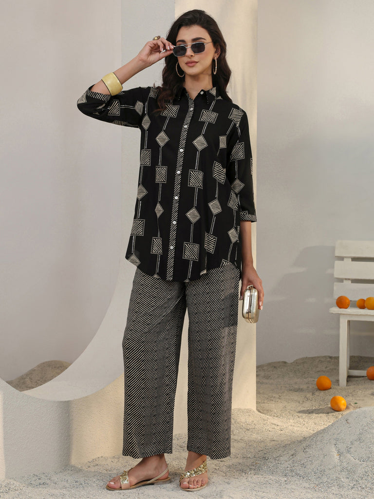 Libas Black Geometric Printed Rayon Co-Ord Set