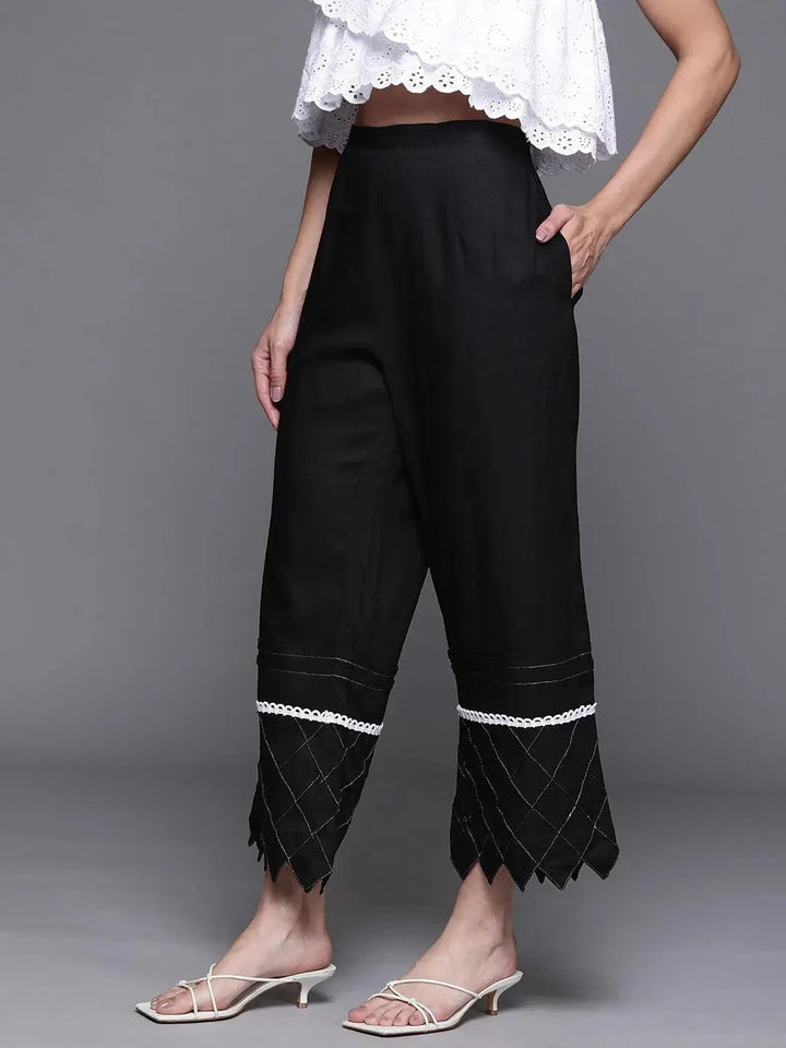 Black Hem Design Rayon Palazzos - Libas