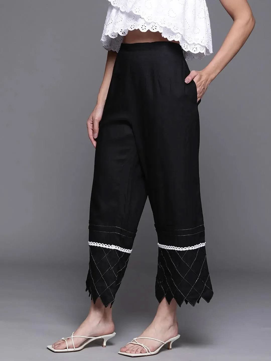 

Buy Black Hem Design Rayon Palazzos - PL946O- | Libas Ethnic Wear Online