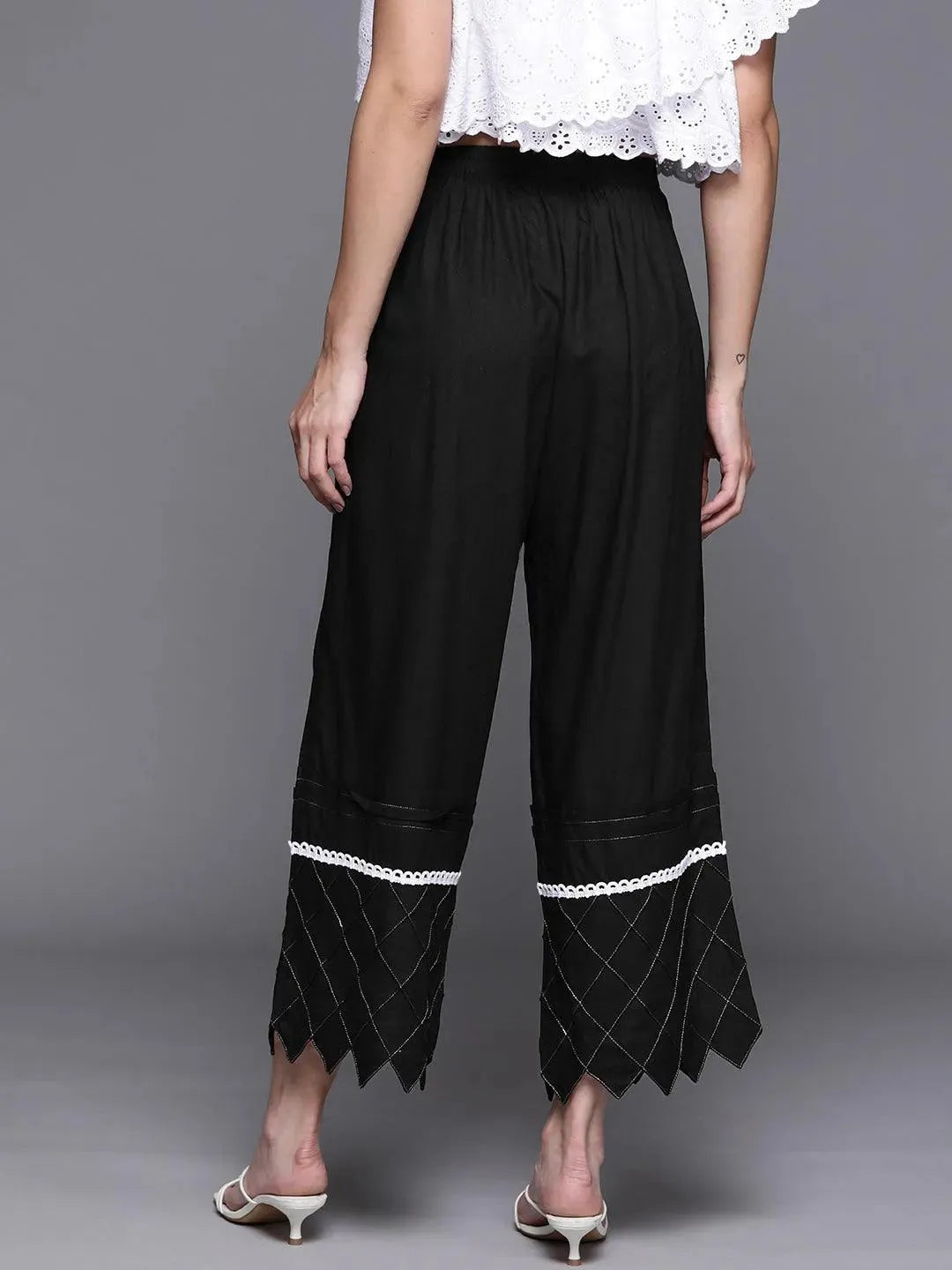 Black Hem Design Rayon Palazzos - Libas 