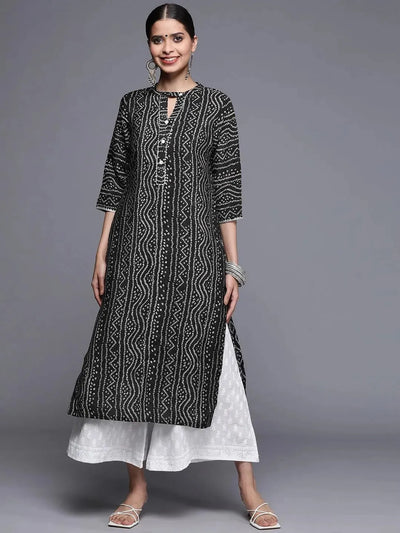 Black Printed Chanderi Silk Kurta - Libas