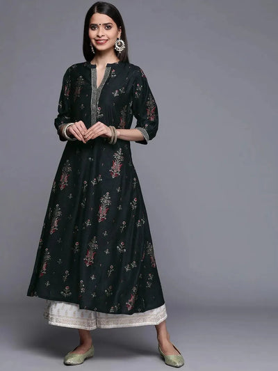 Black Printed Chanderi Silk Kurta - Libas