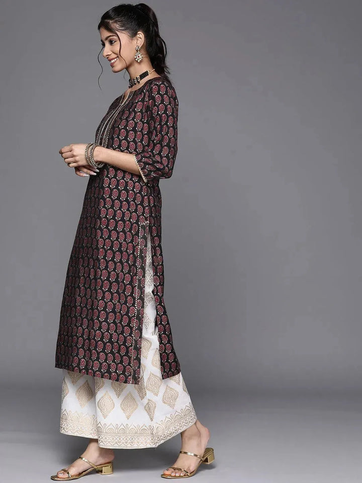 Black Printed Chanderi Silk Kurta - Libas