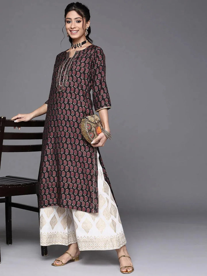 Black Printed Chanderi Silk Kurta - Libas