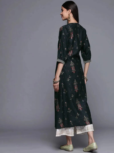 Black Printed Chanderi Silk Kurta - Libas