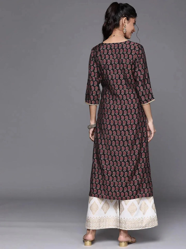 Black Printed Chanderi Silk Kurta - Libas