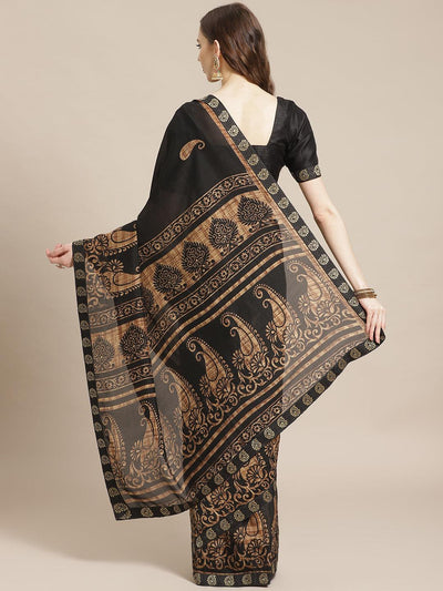 Black Printed Chiffon Saree - Libas