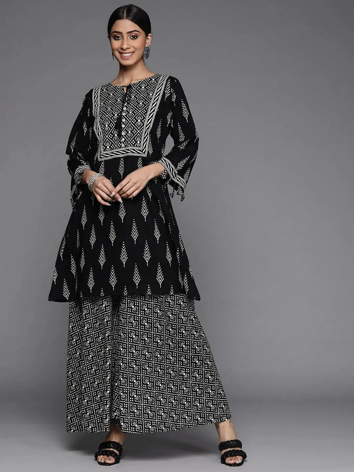 Black Printed Cotton Kurta Set - Libas