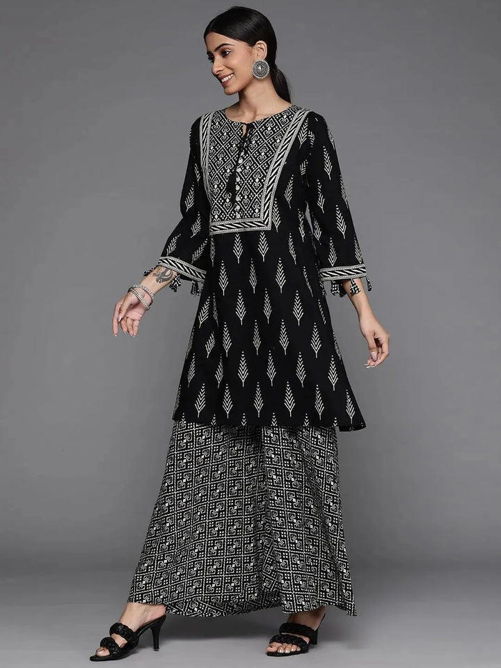 Black Printed Cotton Kurta Set - Libas