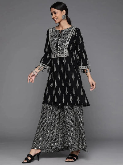 Black Printed Cotton Kurta Set - Libas