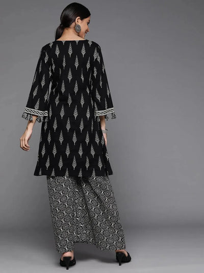 Black Printed Cotton Kurta Set - Libas