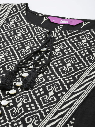 Black Printed Cotton Kurta Set - Libas