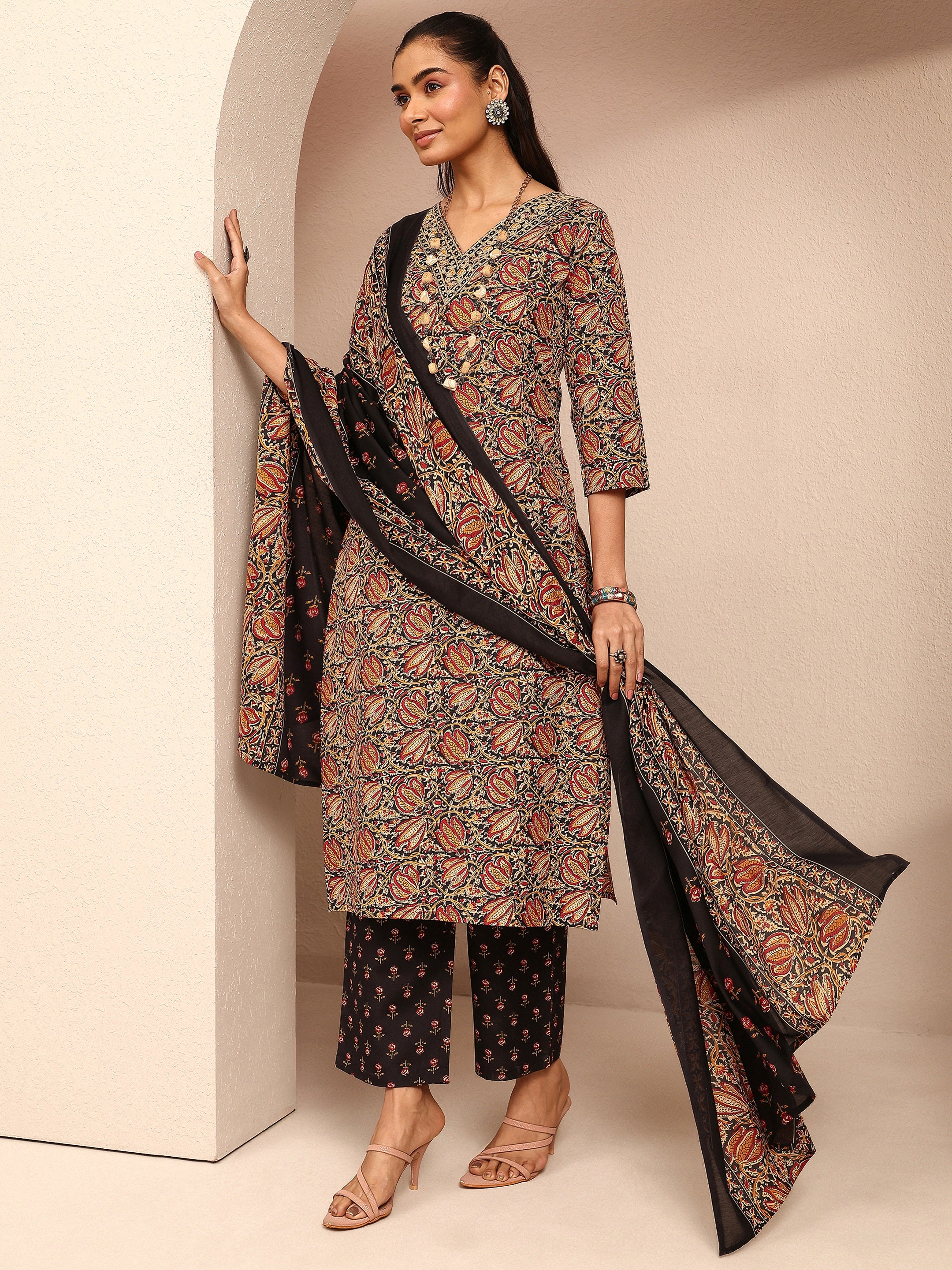 libas Gerua Black Printed Cotton Blend Straight Suit Set With Dupatta-picture-45