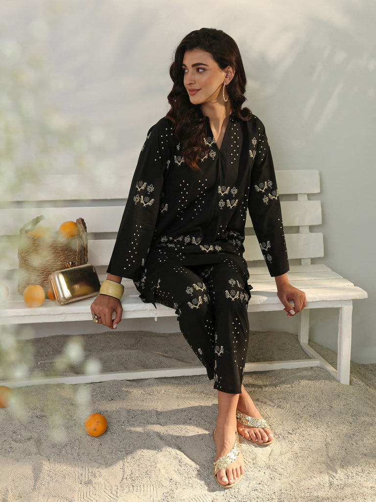 Libas Black Printed Cotton Co-Ord Set