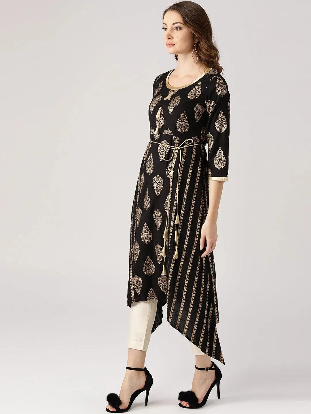 Black Printed Cotton Kurta - Libas