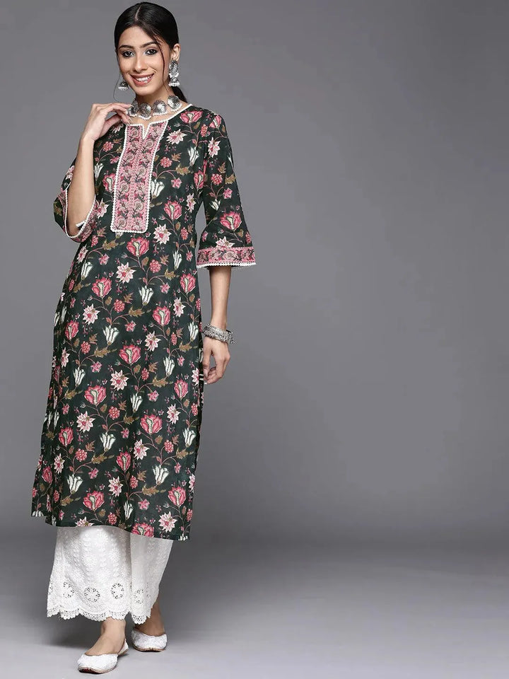 Black Printed Cotton Kurta - Libas